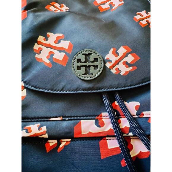 Tory Burch Nylon Logo Backpack – Navy & Red Print NWOT - Picture 8 of 8
